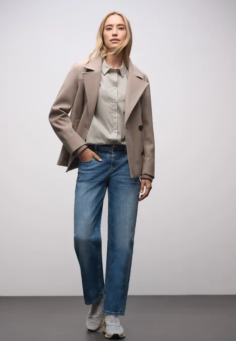 Gestreifte Business Bluse cotton beige Gestreifte Business Bluse cotton beige