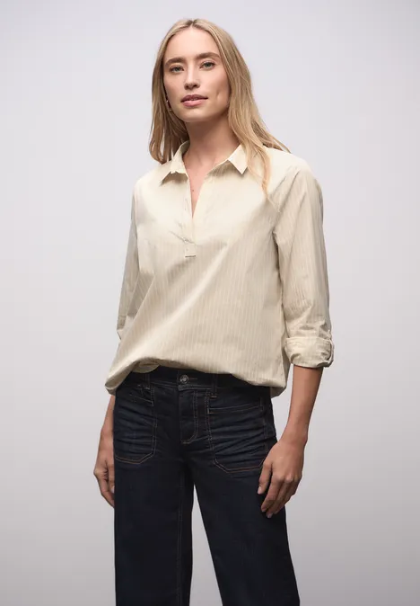 Gestreepte zakelijke blouse cotton beige