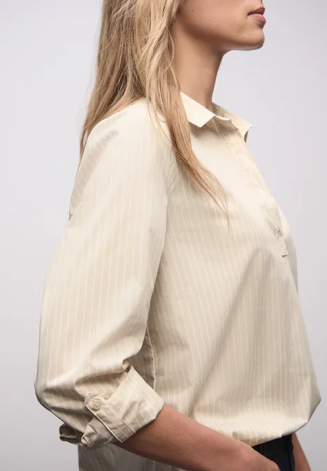 Gestreepte zakelijke blouse cotton beige