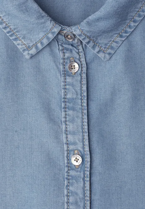 Overhemdblouse met 3/4 mouwen in denimlook Light Blue soft wash