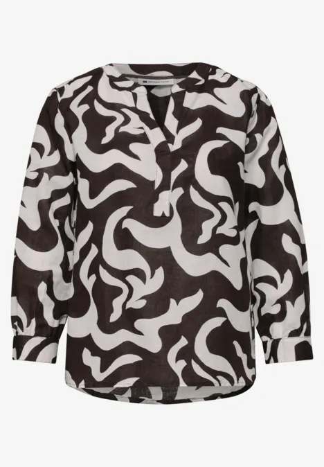 Bluse mit Split Neck aus Leinenmix espresso brown