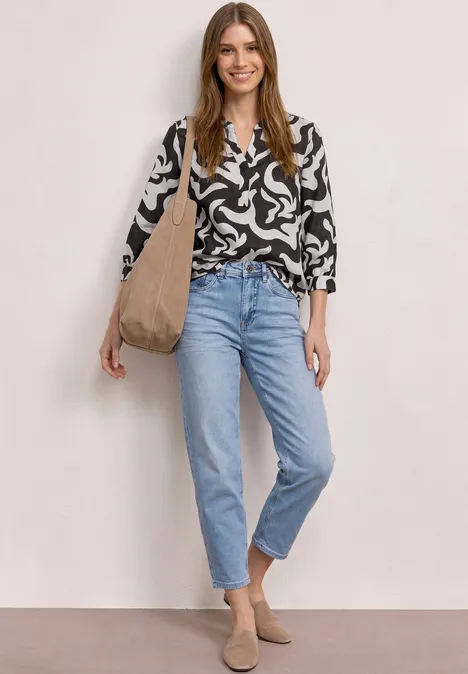 Bluse mit Split Neck aus Leinenmix espresso brown