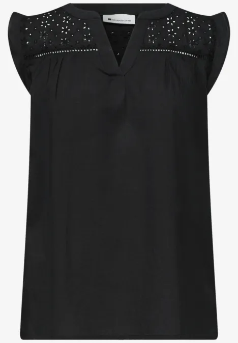 Blousetop met gespleten hals en shiffley-details Black