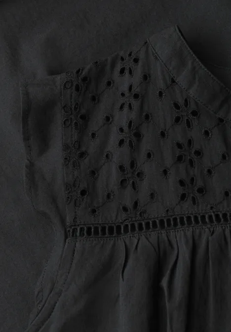 Blousetop met gespleten hals en shiffley-details Black