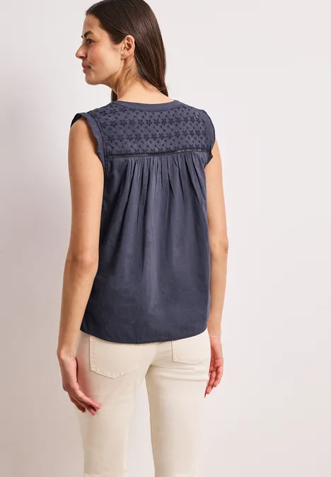 Blusentop mit Split Neck und Shiffleydetails tempest blue