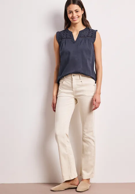 Blusentop mit Split Neck und Shiffleydetails tempest blue