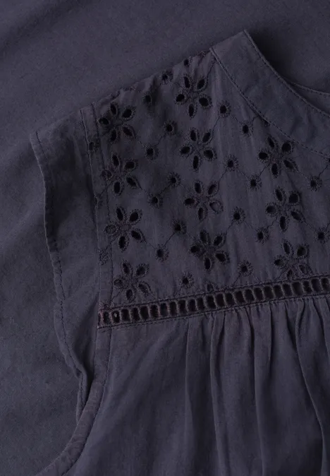 Blusentop mit Split Neck und Shiffleydetails tempest blue