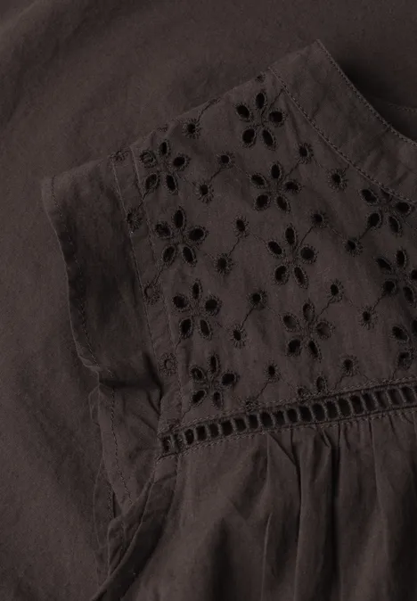 Blusentop mit Split Neck und Shiffleydetails espresso brown