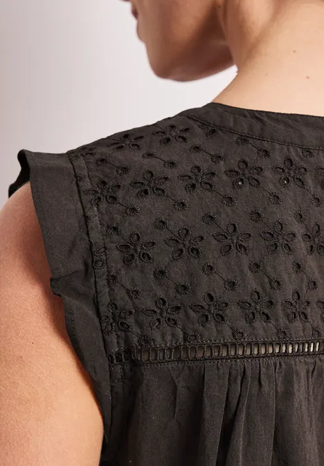 Blusentop mit Split Neck und Shiffleydetails espresso brown