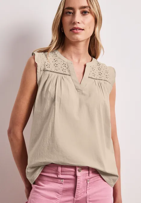 Bluzka z dekoltem typu split neck i detalami w stylu shiffley clay sand