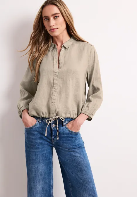 3/4-Arm Hemdbluse aus Leinen mit Streifen timeless beige