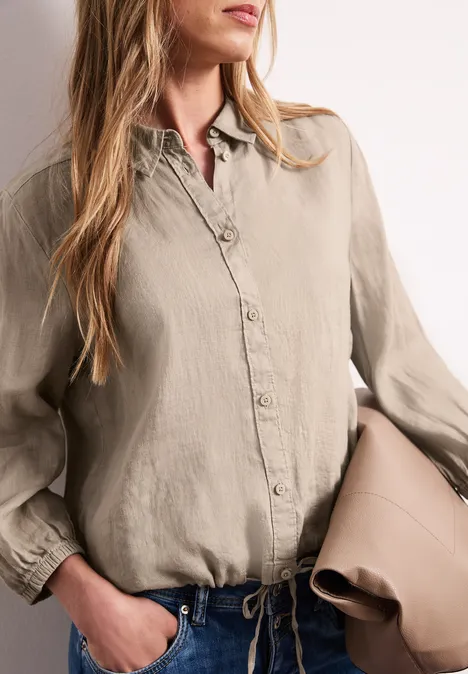 3/4-Arm Hemdbluse aus Leinen mit Streifen timeless beige