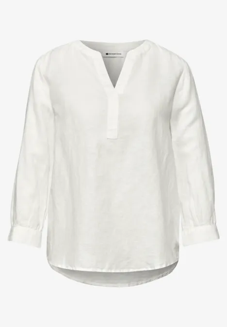 Bluse mit Split Neck aus Leinenmix off white