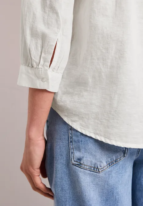 Bluse mit Split Neck aus Leinenmix off white