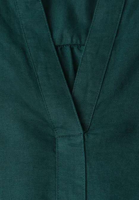 Bluse mit Split Neck aus Leinenmix dark garden green