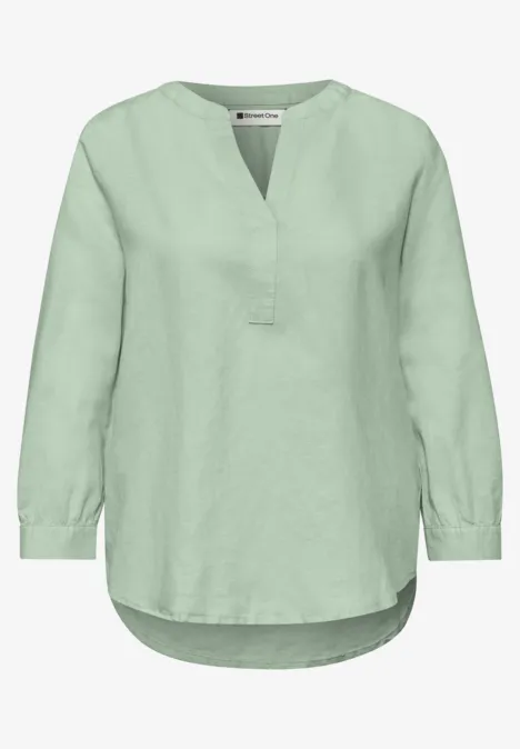 Bluse mit Split Neck aus Leinenmix soft jade green