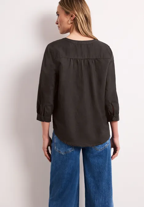 Bluse mit Split Neck aus Leinenmix espresso brown