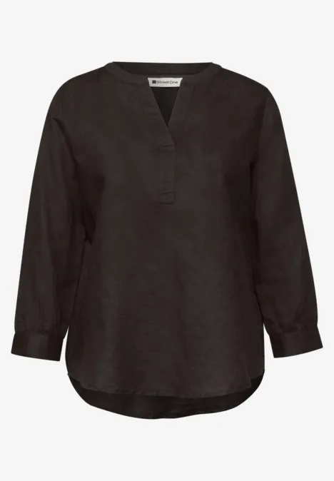 Bluse mit Split Neck aus Leinenmix espresso brown