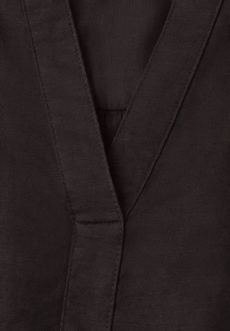 Bluse mit Split Neck aus Leinenmix espresso brown