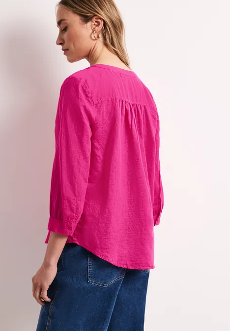 Bluse mit Split Neck aus Leinenmix magenta dream
