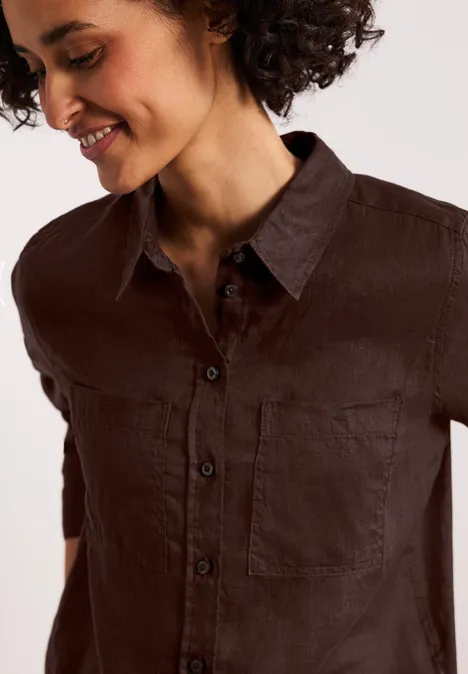 Langarm Bluse mit Brusttaschen espresso brown