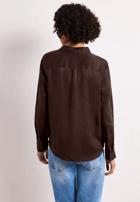 Langarm Bluse mit Brusttaschen espresso brown