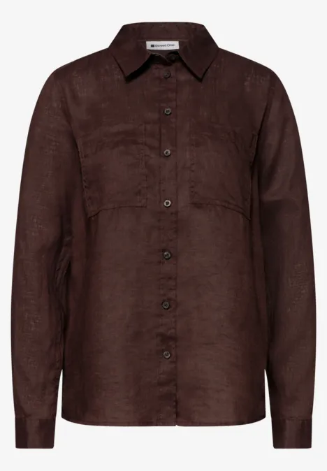 Langarm Bluse mit Brusttaschen espresso brown