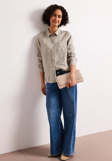 Langarm Bluse mit Brusttaschen timeless beige