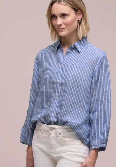 Linnen blouse met 3/4 mouwen drift blue