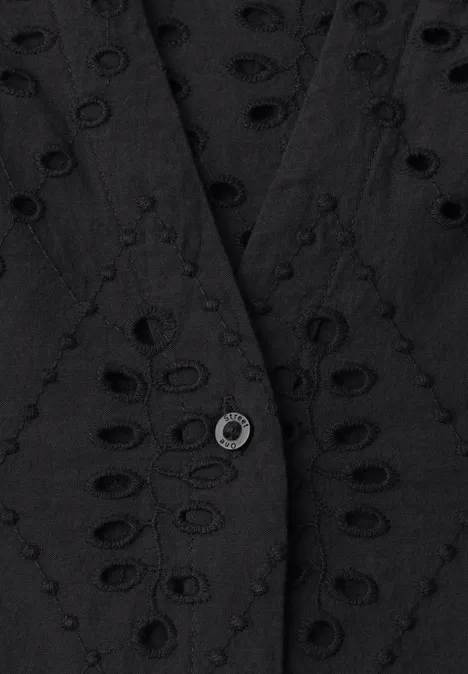 Blouse met gespleten hals en Shiffley-patroon Black