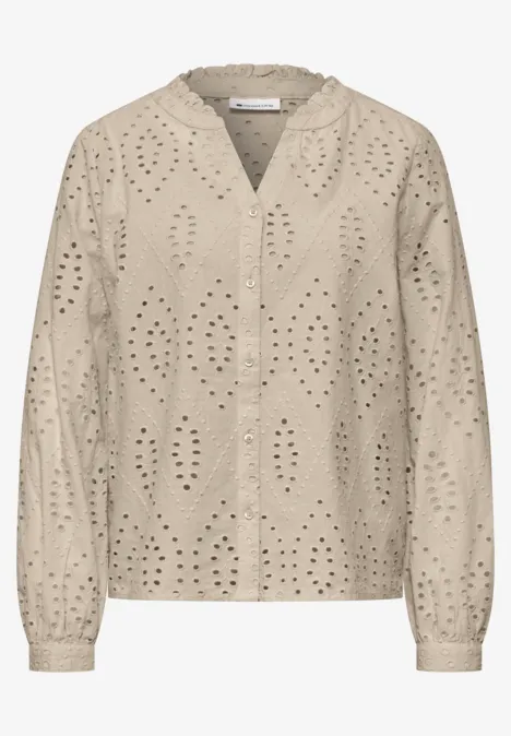 Blouse met gespleten hals en Shiffley-patroon clay sand