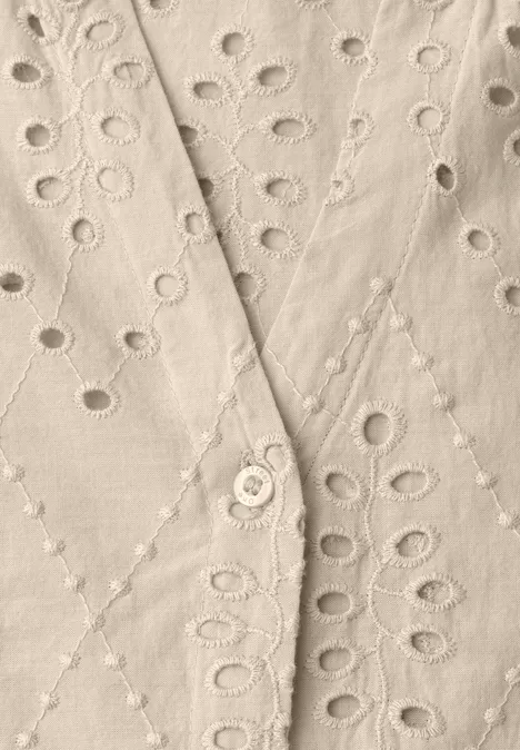 Blouse met gespleten hals en Shiffley-patroon clay sand