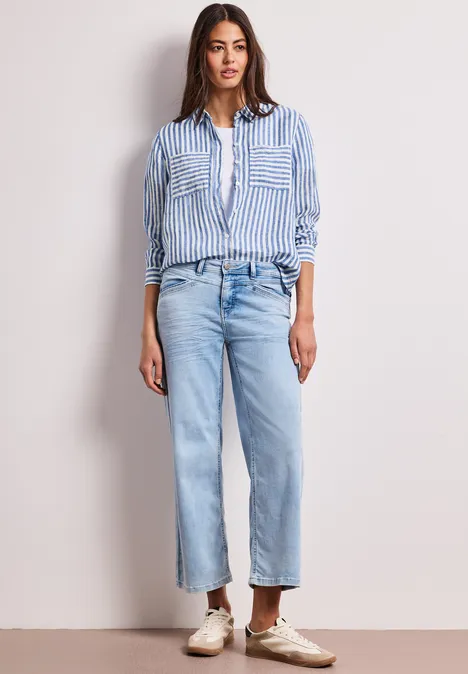 Linnen overhemd met lange mouwen drift blue