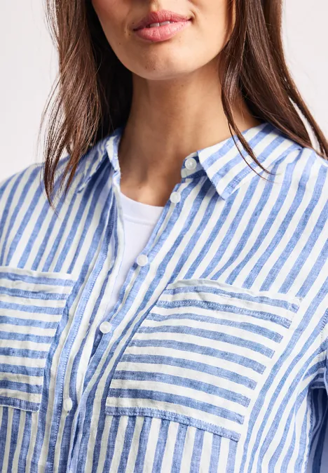 Linnen overhemd met lange mouwen drift blue