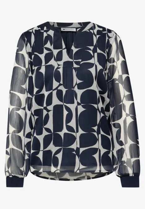Wzorzysta bluzka koszulowa z taśmą shadowed navy Wzorzysta bluzka koszulowa z taśmą shadowed navy