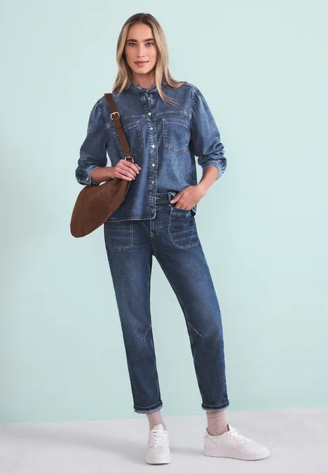 Denim Hemdbluse Medium Blue Soft washed