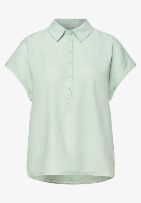 Pastelgroen overhemd met korte mouwen, kraag en knopenrij