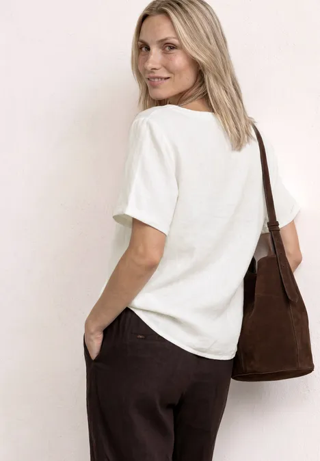 Bluse mit Split Neck aus Leinenmix off white