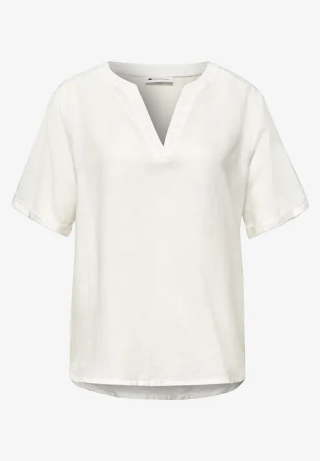 Bluse mit Split Neck aus Leinenmix off white