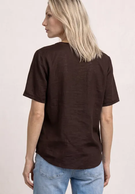 Bluse mit Split Neck aus Leinenmix espresso brown
