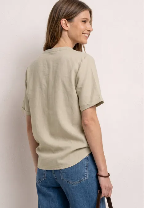 Bluse mit Split Neck aus Leinenmix timeless beige