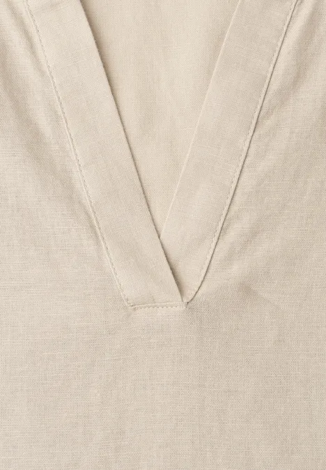 Bluse mit Split Neck aus Leinenmix timeless beige