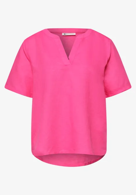 Bluse mit Split Neck aus Leinenmix magenta dream Bluse mit Split Neck aus Leinenmix magenta dream