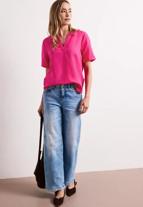 Bluse mit Split Neck aus Leinenmix magenta dream Bluse mit Split Neck aus Leinenmix magenta dream