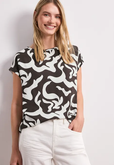 Blouse met hangende schouder en print espresso brown