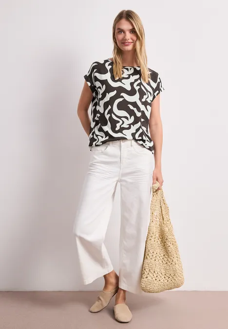 Blouse met hangende schouder en print espresso brown