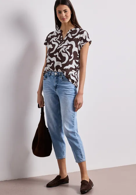 Blouse met hangende schouder en print espresso brown