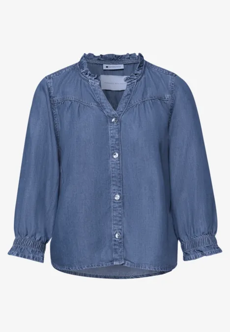 Kurzarm Bluse mit Rüschendetails soft mid blue washed
