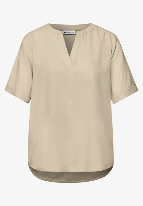 Kurzarm Bluse mit Turn-Up cotton beige