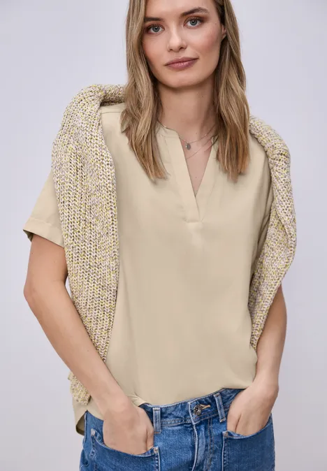 Kurzarm Bluse mit Turn-Up cotton beige